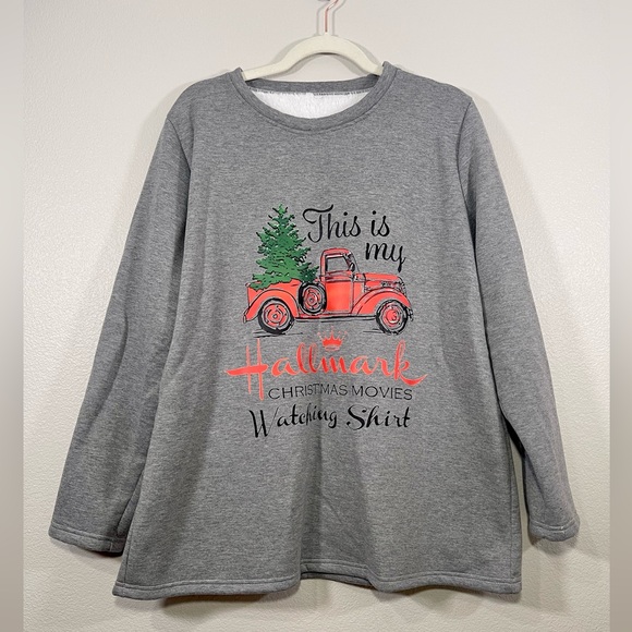 Hallmark Christmas Sweatshirt Cozy White Fleece Inside Women’s Gray Size XXL - Picture 1 of 7